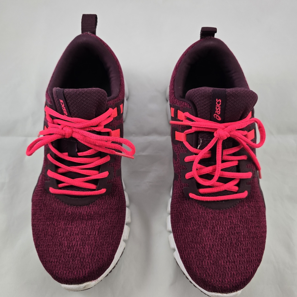 ASICS Women's Maroon Athletic Shoes with Neon Pink Laces